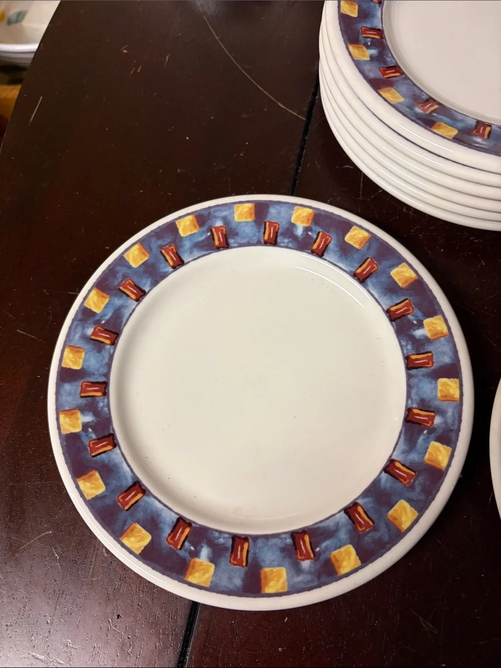 Multicolor Rim Ceramic Dinner Plates - Set of 8